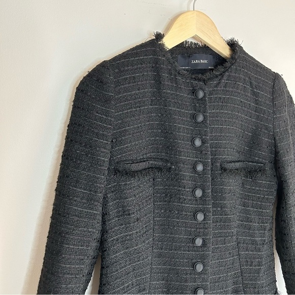 ZARA Tweed Military Button Down Jacket Black size S - Picture 4 of 9